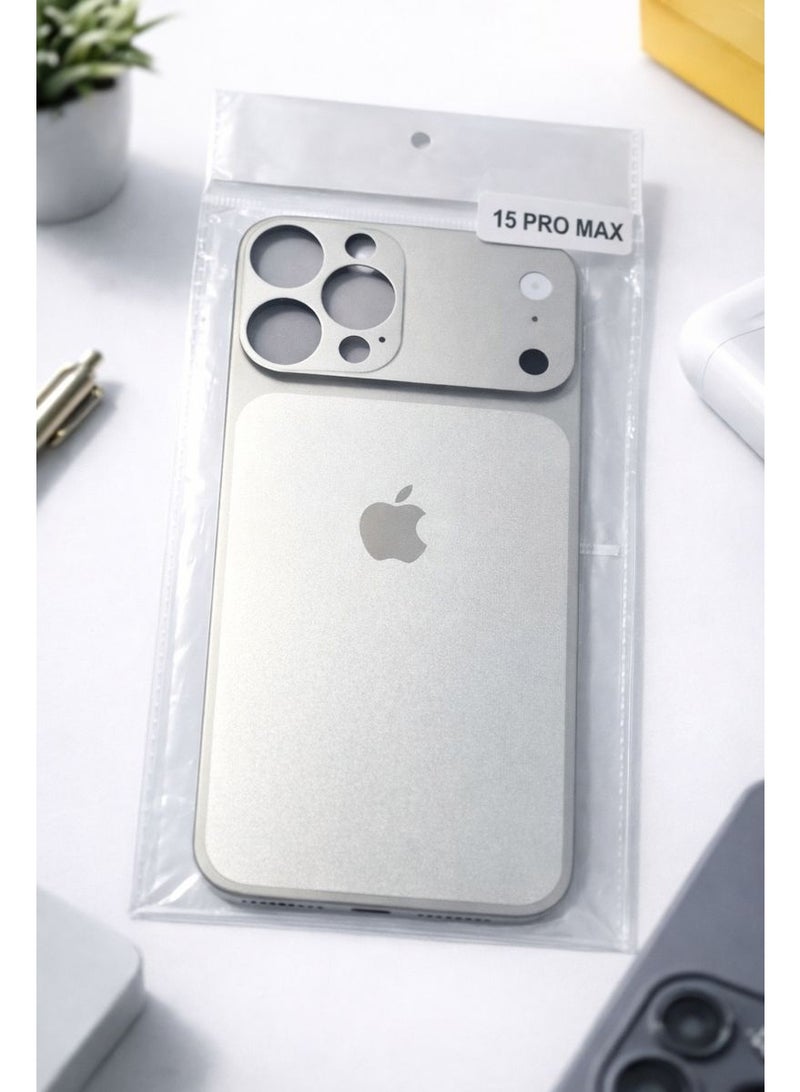 Full Conversion & Protection Skin for iPhone 15 Pro Max to iPhone 17 Pro Max Look - Natural Titanium Back Sticker, Camera Cover & Side Films - Image 2